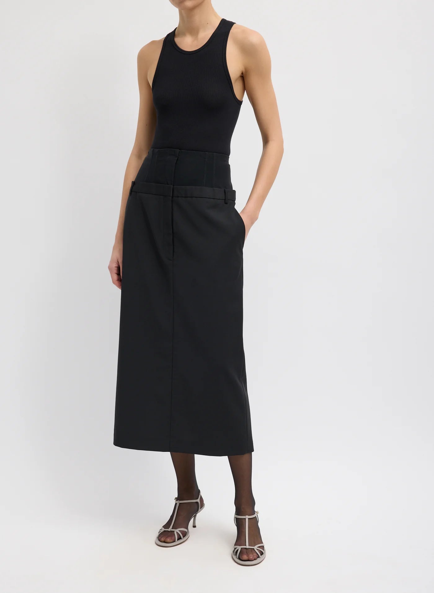 Tibi Recycled Tropical Wool Corset Maxi Trouser Skirt