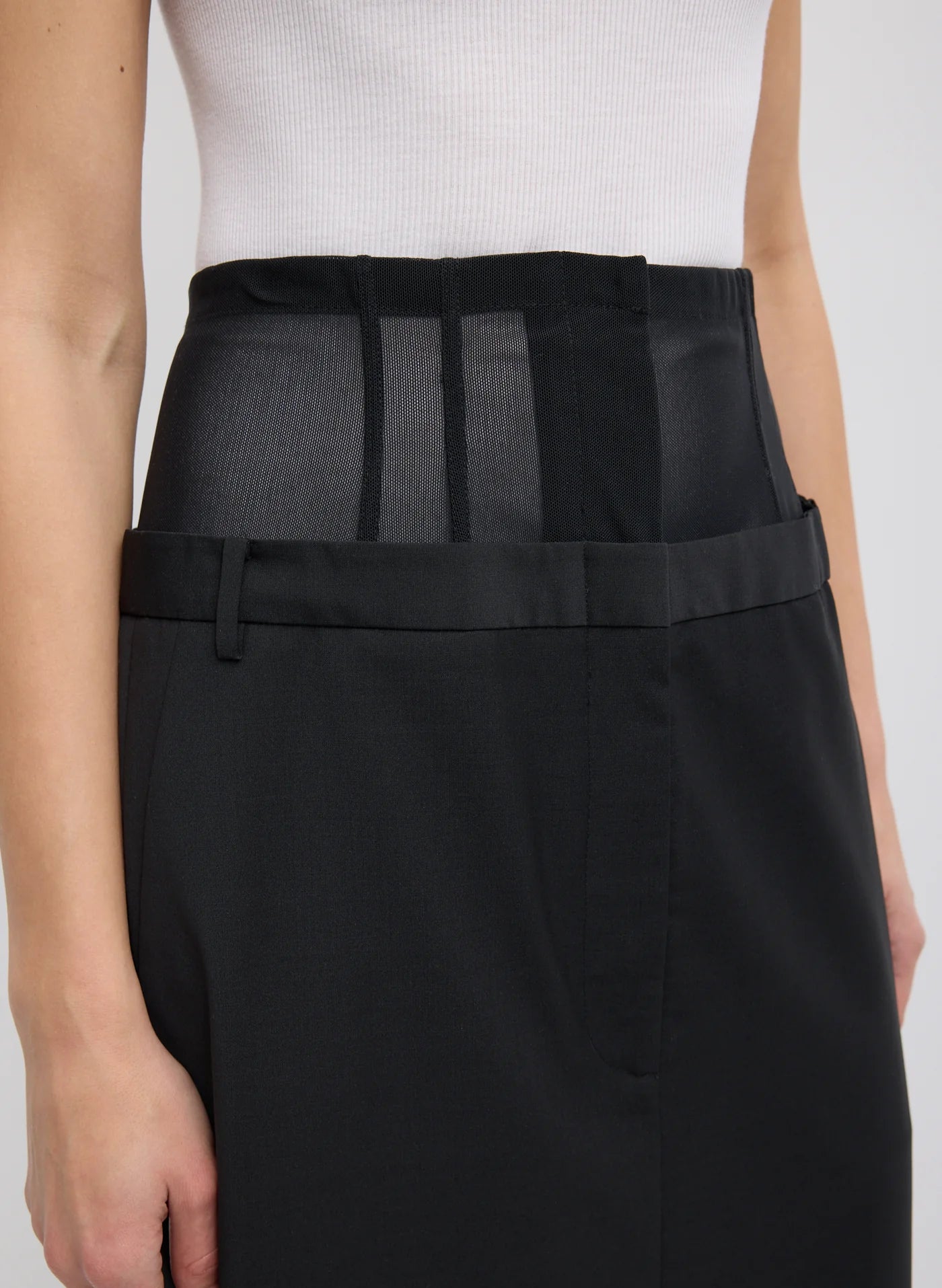 Tibi Recycled Tropical Wool Corset Maxi Trouser Skirt