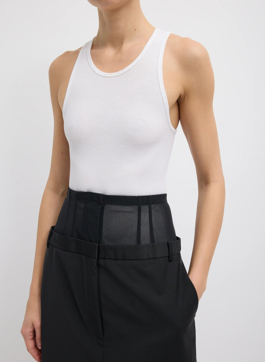 Tibi Recycled Tropical Wool Corset Maxi Trouser Skirt