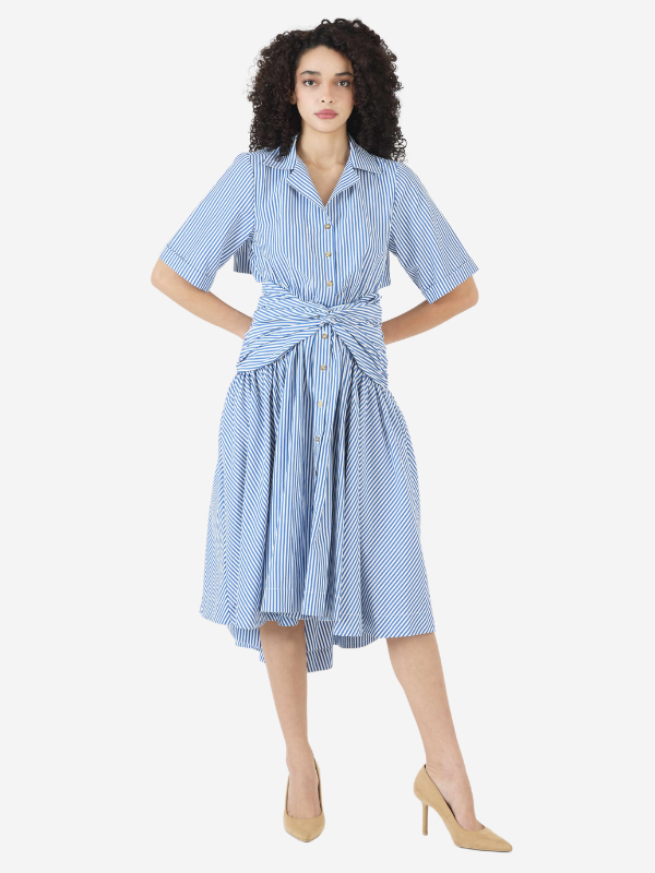 Rosie Assoulin Tie Shirt Dress - Blue Stripe