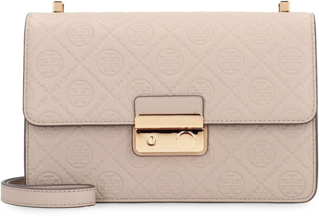 Tory Burch T Monogram Leather Shoulder Bag - Gray