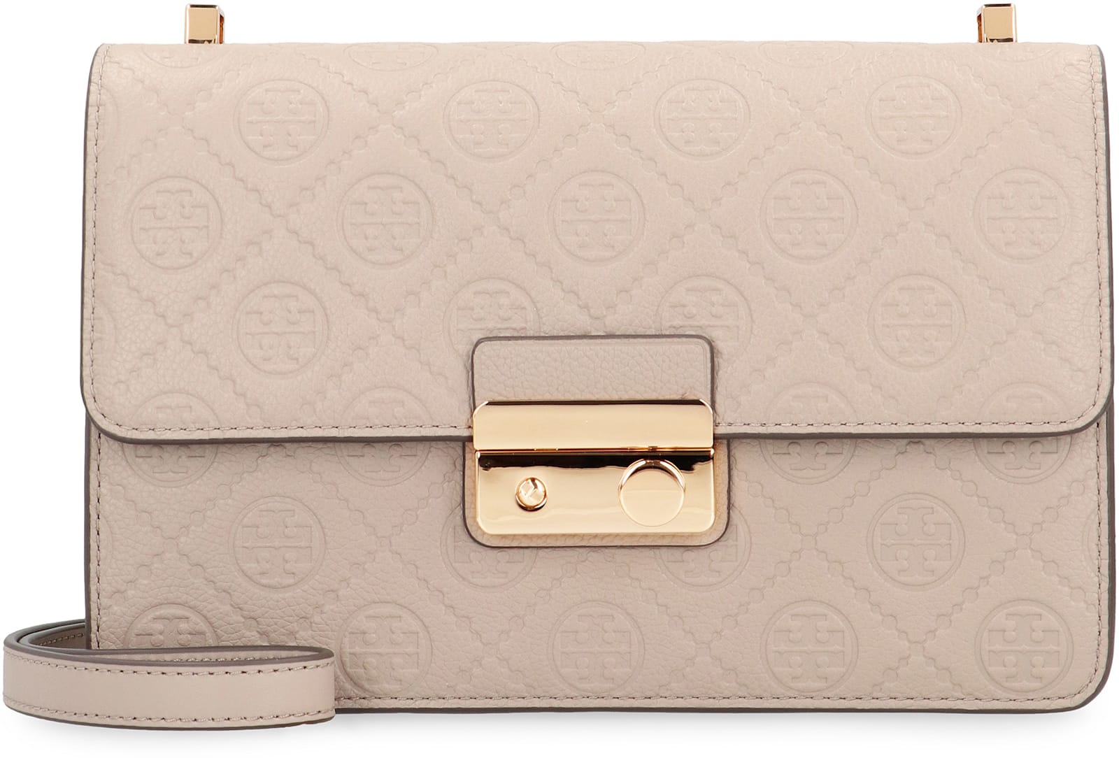 Tory Burch T Monogram Leather Shoulder Bag - Gray