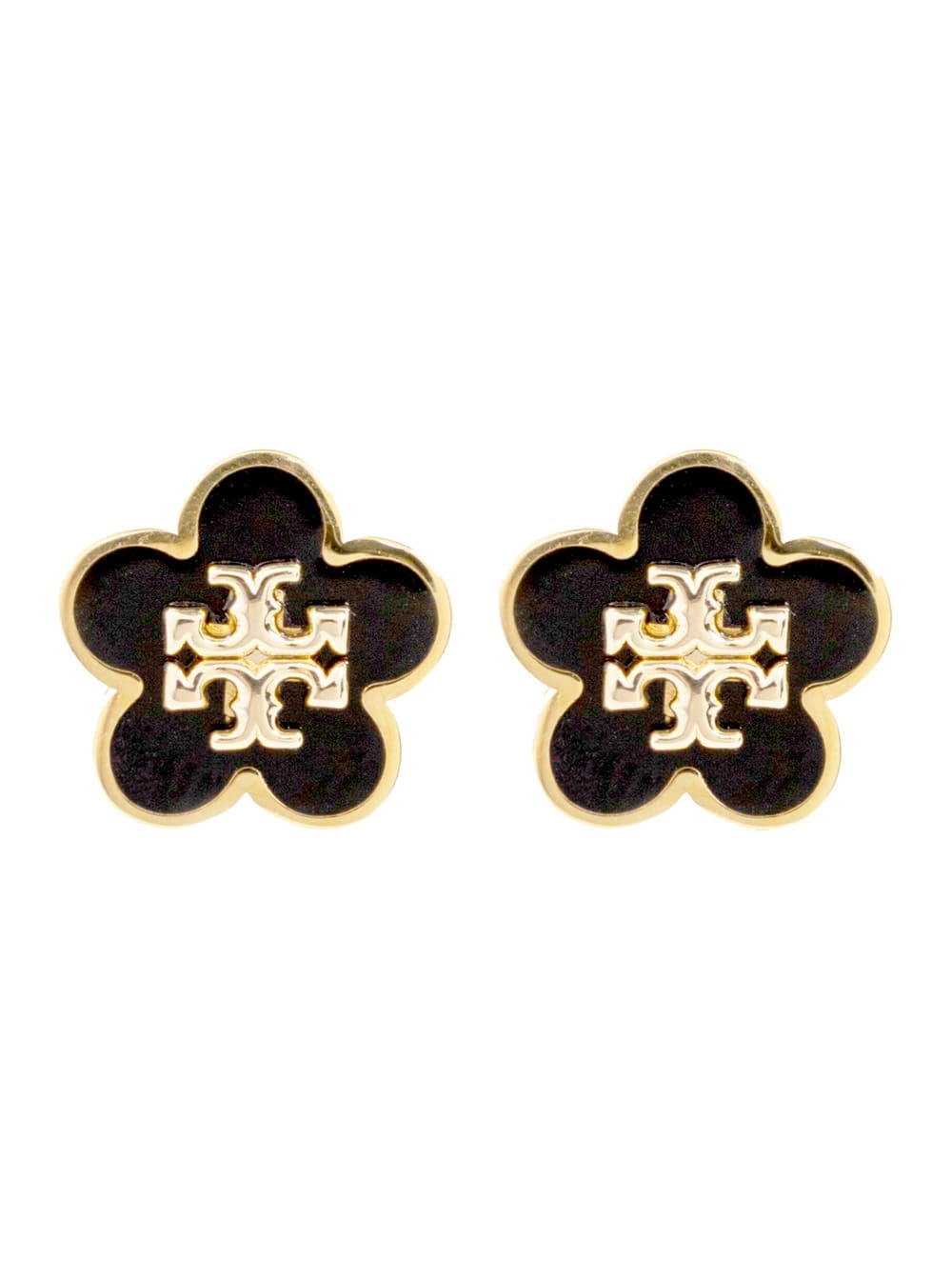 Tory Burch Two-Tone Metal and Enamel Kira Earrings - Torygold Black
