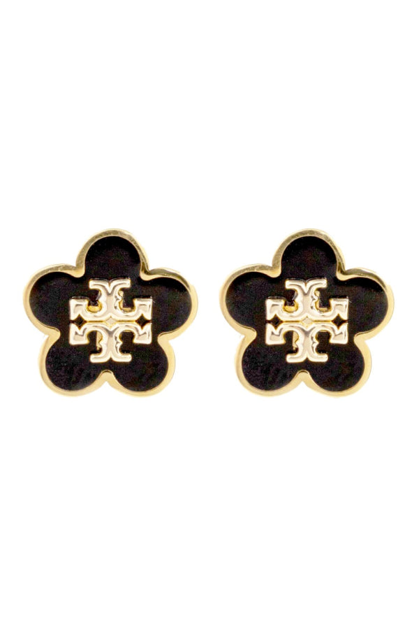 Tory Burch Two-Tone Metal and Enamel Kira Earrings - Torygold Black