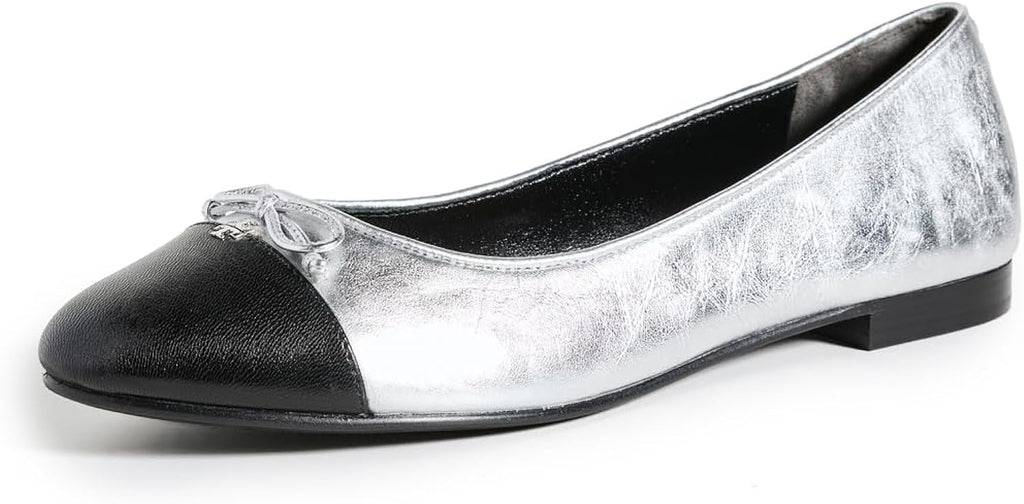 Tory Burch Bow Ballet Flats - Silver/Perfect Black