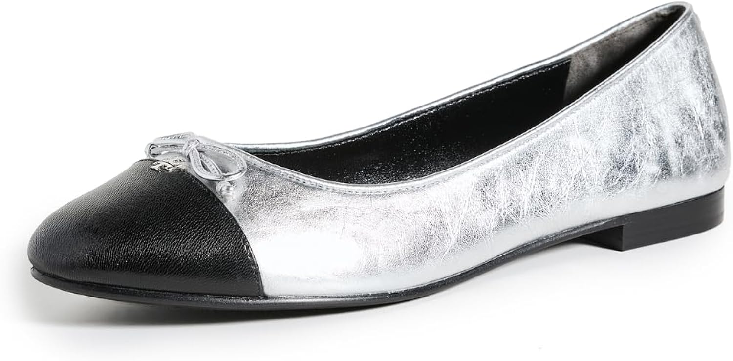 Tory Burch Bow Ballet Flats - Silver/Perfect Black