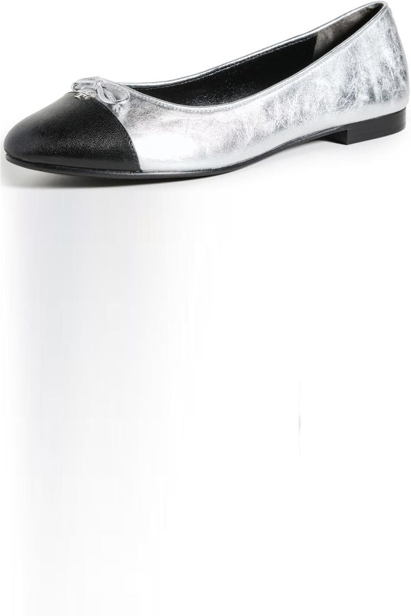 Tory Burch Bow Ballet Flats - Silver/Perfect Black