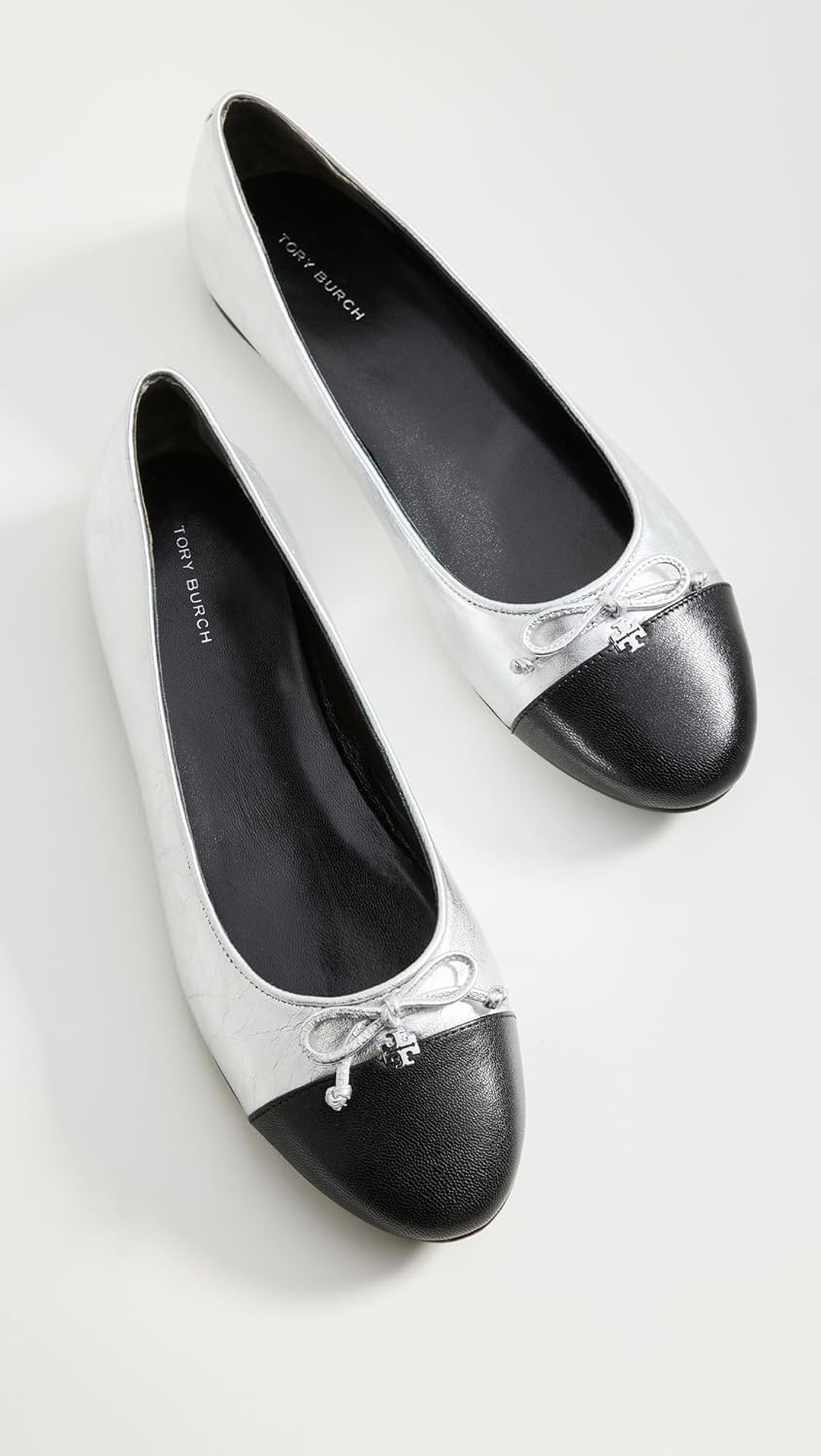 Tory Burch Bow Ballet Flats - Silver/Perfect Black