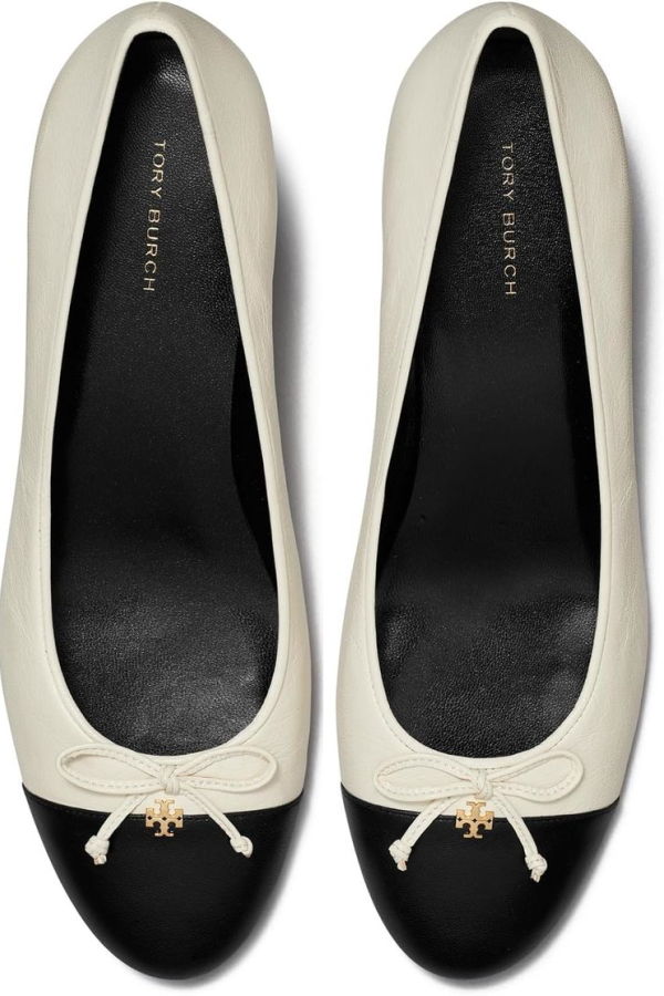 Tory Burch Cap-Toe Pump - Light Cream/Perfect Black
