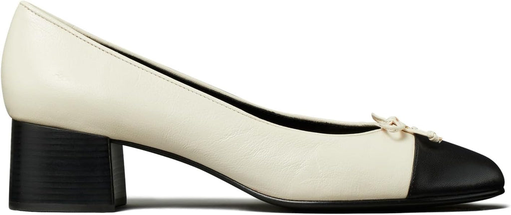 Tory Burch Cap-Toe Pump - Light Cream/Perfect Black