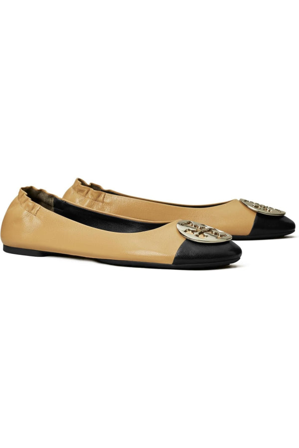 Tory Burch Claire Cap-Toe Ballet Flat - Ginger Shortbread/Perfect Black