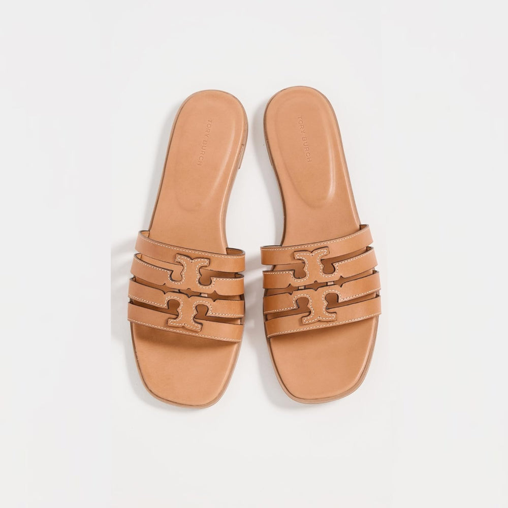 Tory Burch Ines Leather Cage Slides - Camello/Camello