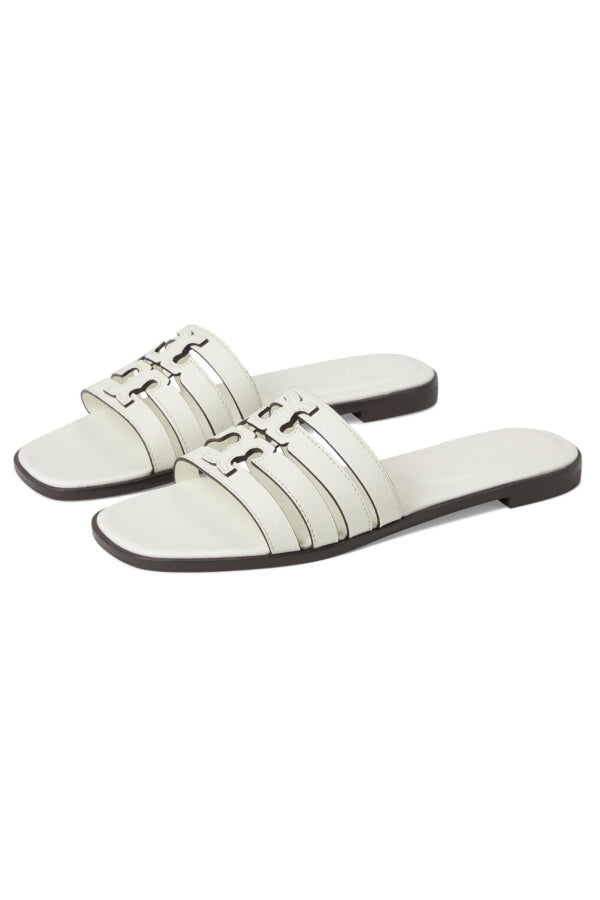 Tory Burch Ines Tumbled Leather Cage Slide - Blanc
