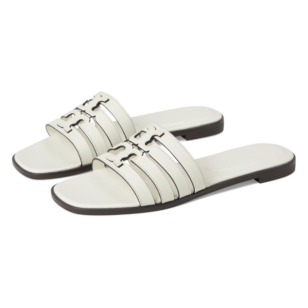 Tory Burch Ines Tumbled Leather Cage Slide - Blanc