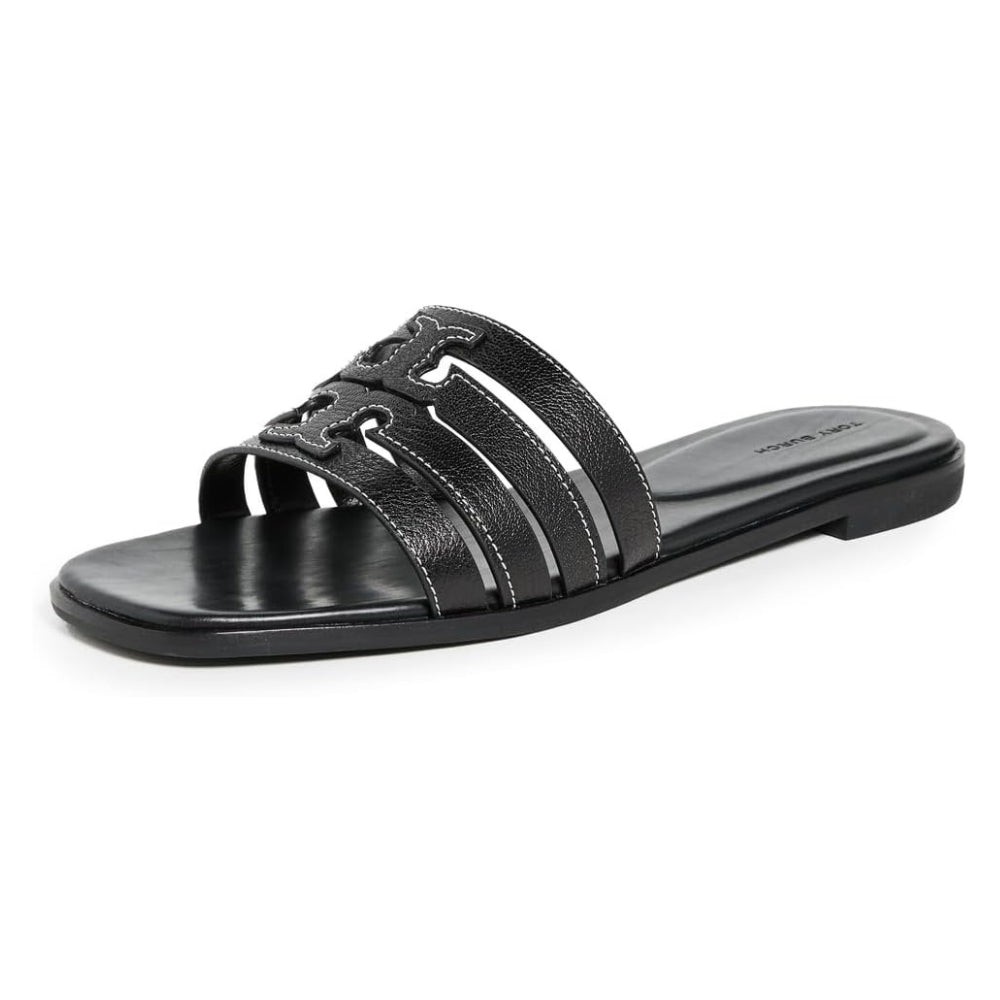 Tory Burch Ines Tumbled Leather Cage Slide - Perfect Black