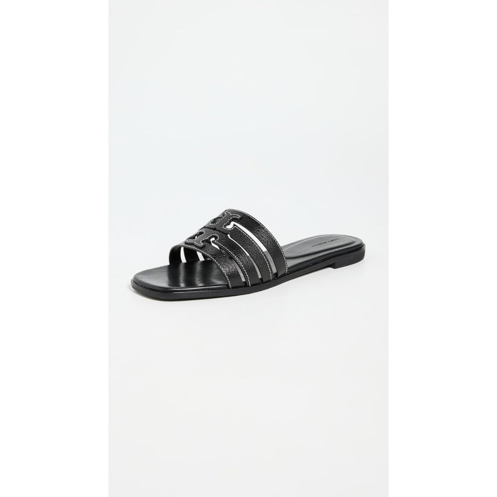 Tory Burch Ines Tumbled Leather Cage Slide - Perfect Black