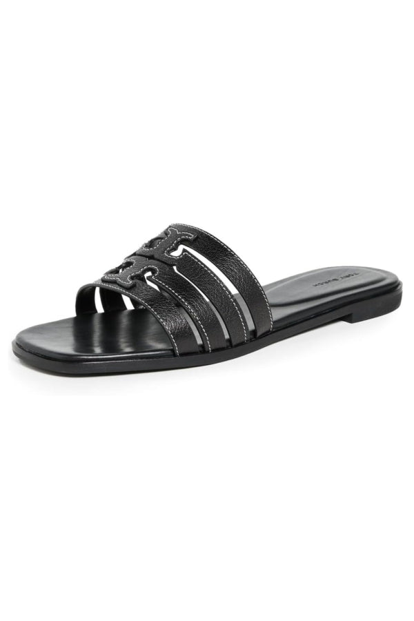 Tory Burch Ines Tumbled Leather Cage Slide - Perfect Black