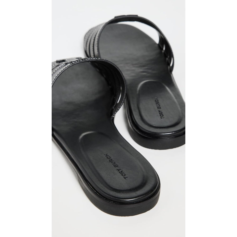 Tory Burch Ines Tumbled Leather Cage Slide - Perfect Black