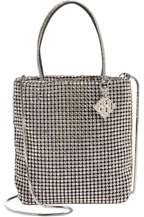 Tory Burch Key Item Crystal Embellished Top Handle Bag - Silver