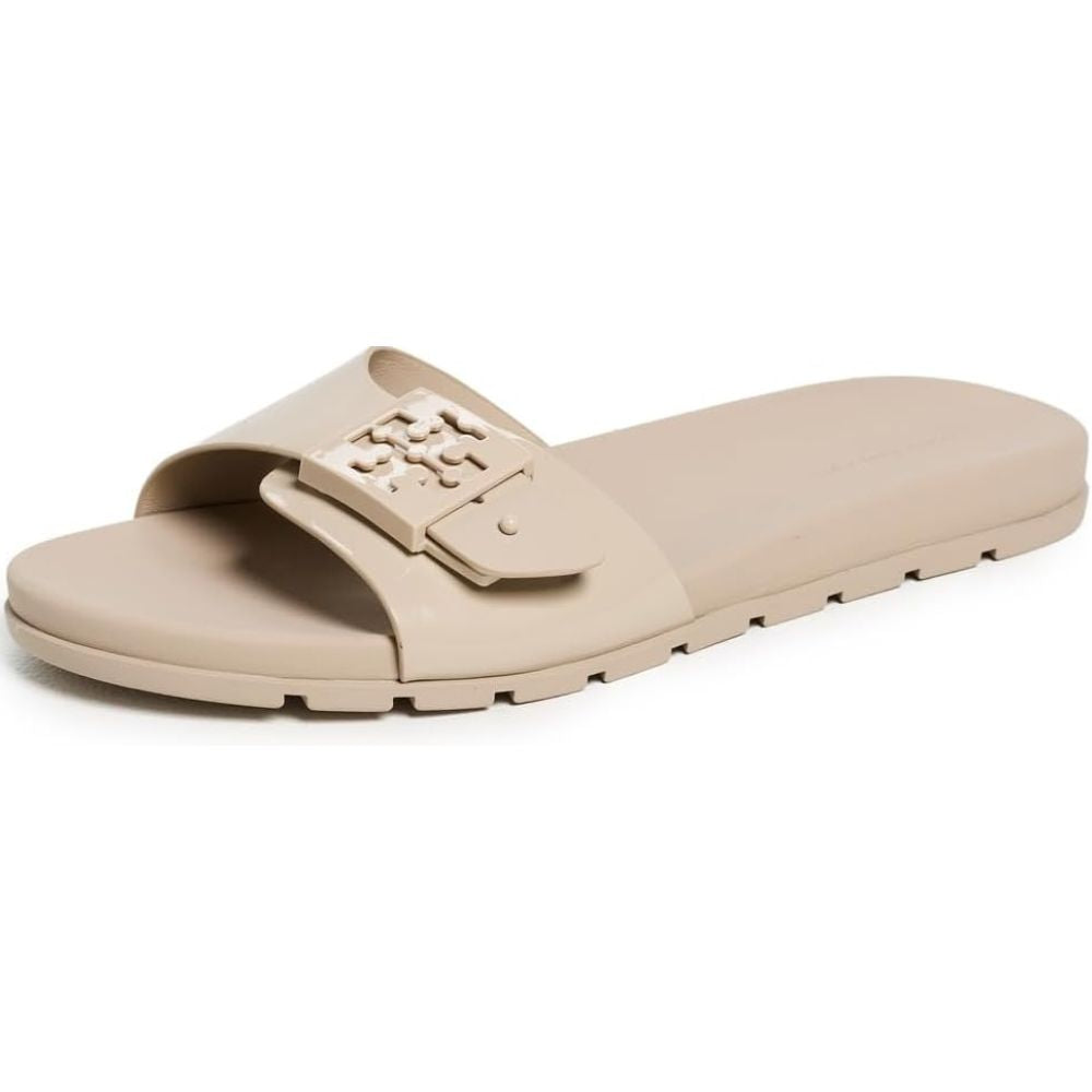 Tory Burch Mellow Buckle Slides - Stone Gray