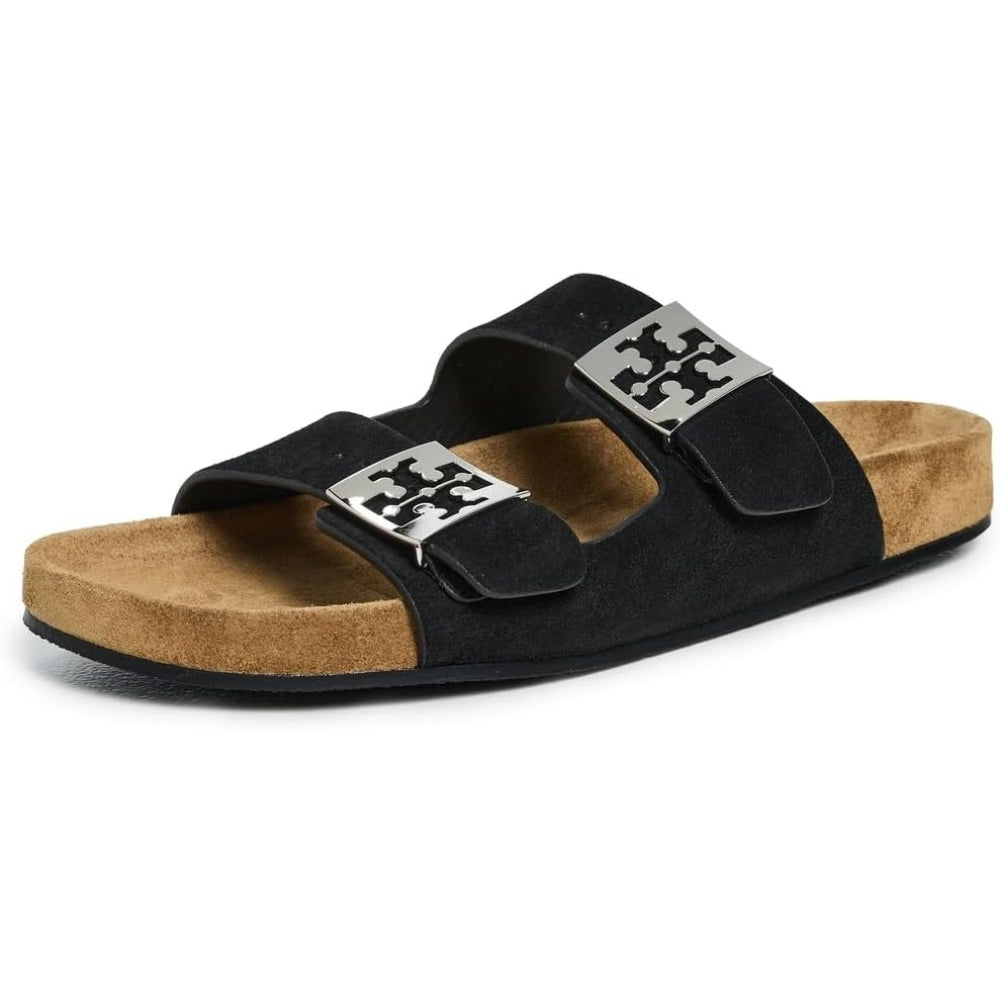 Tory Burch Mellow Suede Slides - Perfect Black/Teak