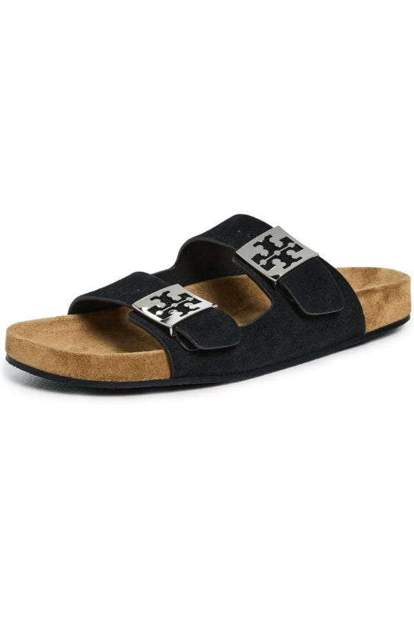 Tory Burch Mellow Suede Slides - Perfect Black/Teak