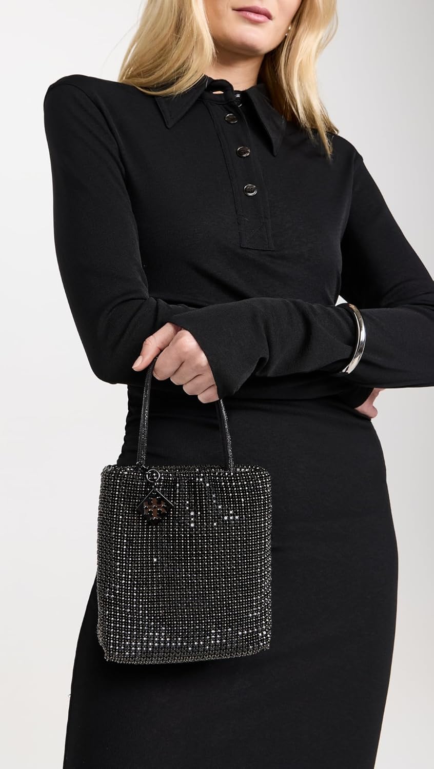 Tory Burch Night Owl Crystal Embellished Mini Tote - Black