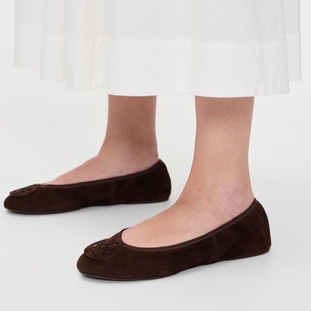 Tory Burch Reva Nappa Leather Ballet Flats - Walnut