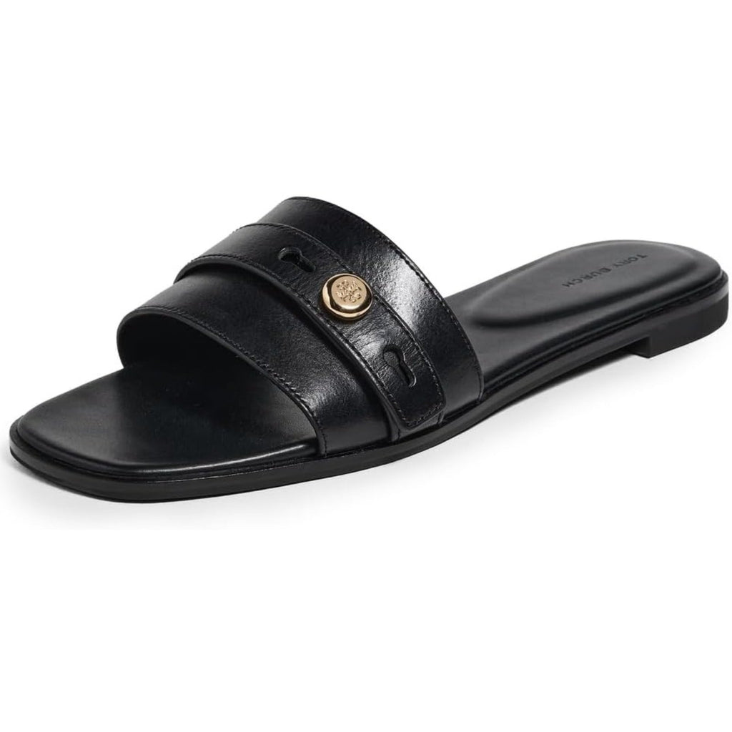 Tory Burch Romy Leather Slides - Perfect Black