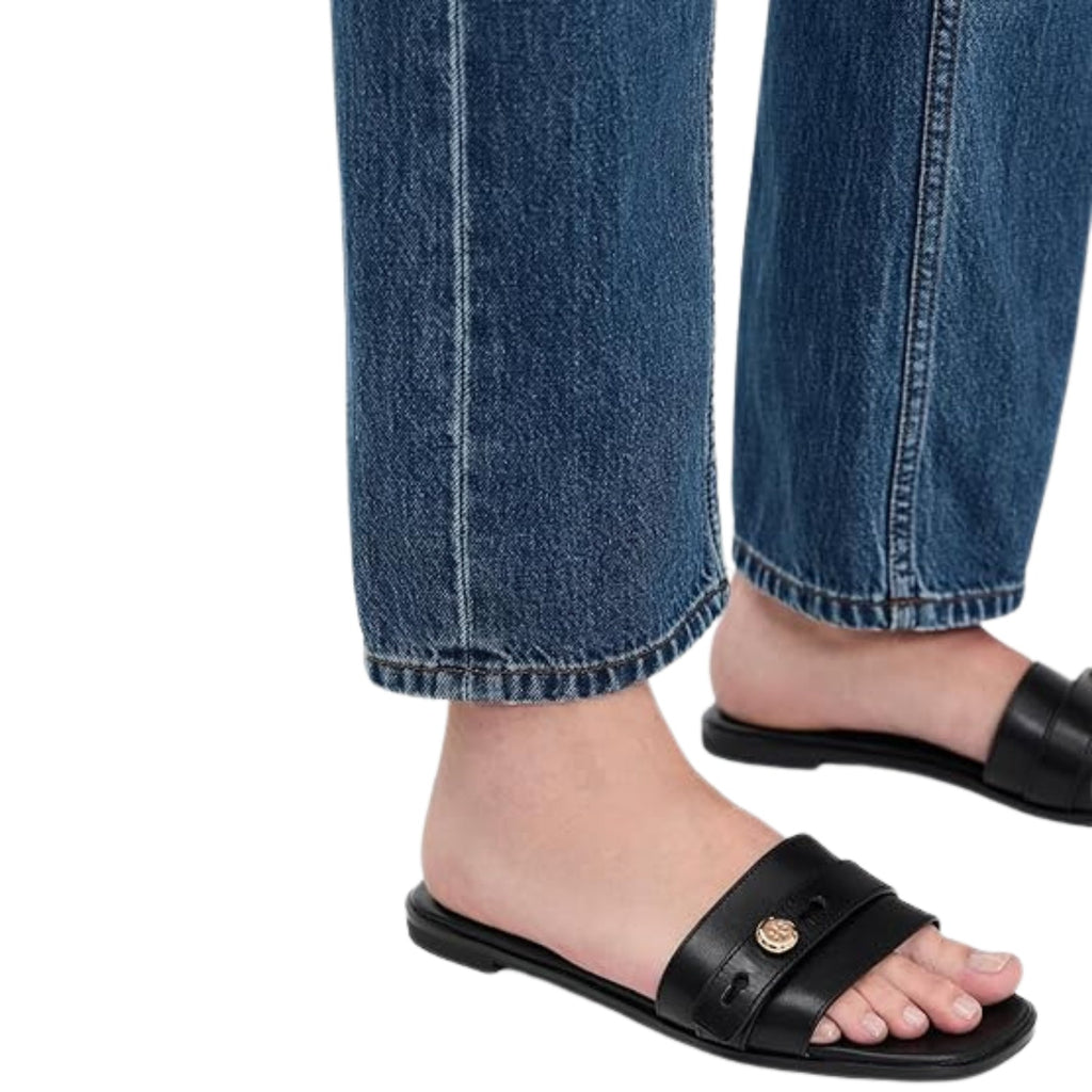 Tory Burch Romy Leather Slides - Perfect Black