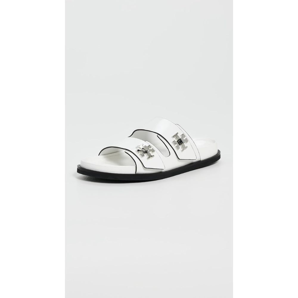 Tory Burch T Lock Box Leather Sport Slides - Cloud