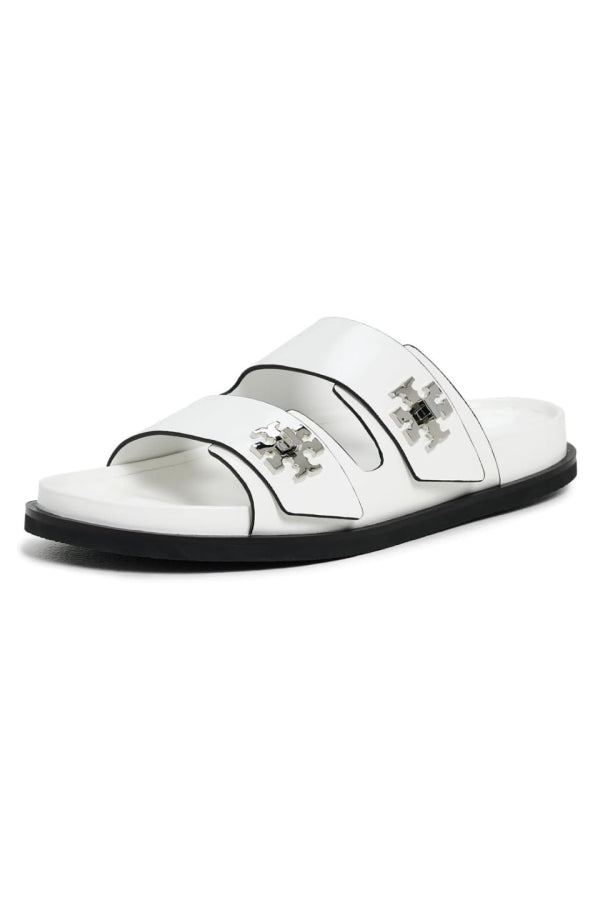 Tory Burch T Lock Box Leather Sport Slides - Cloud