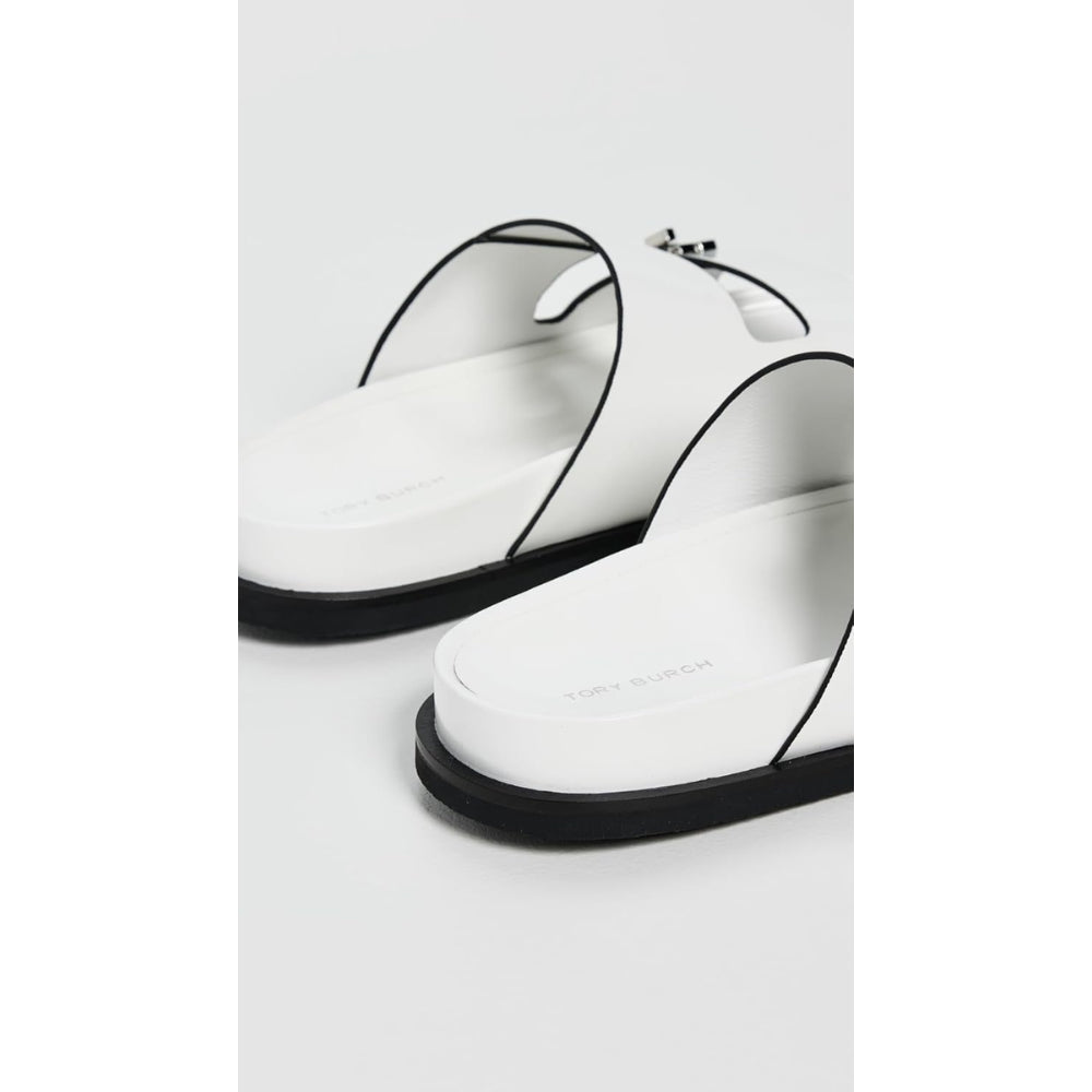 Tory Burch T Lock Box Leather Sport Slides - Cloud
