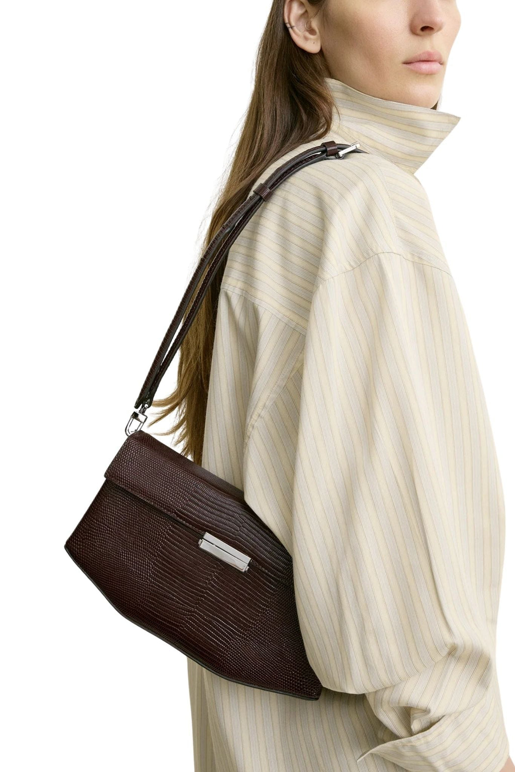 Totême Clip Lizard-Embossed Shoulder Bag - Brown