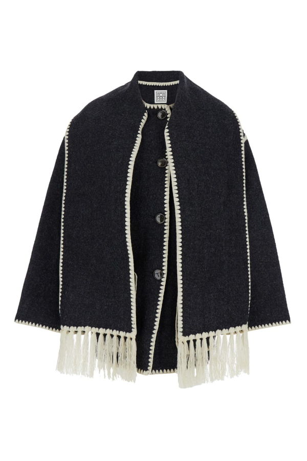 Totême Grey Wool Jacket With Scarf - Black