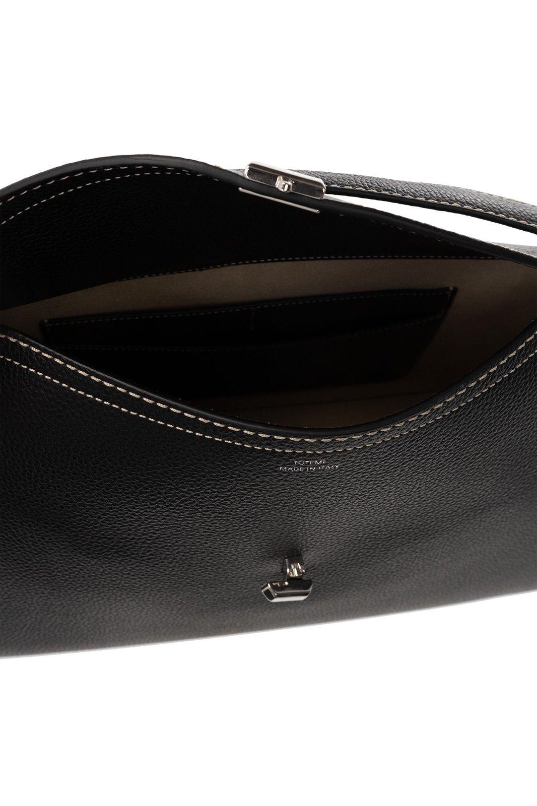 Totême Logo Plaque Foldover Top Handle Bag - Black