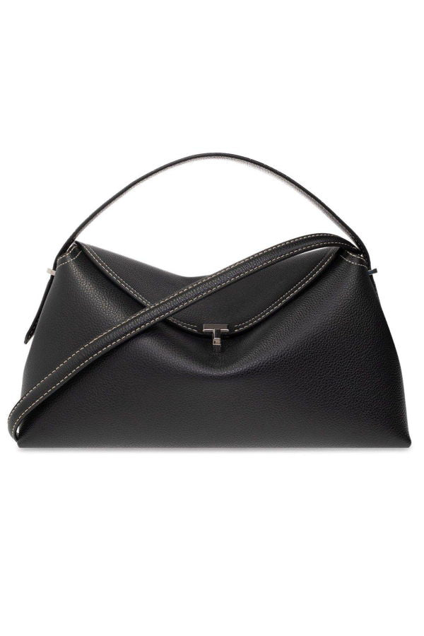 Totême Logo Plaque Foldover Top Handle Bag - Black