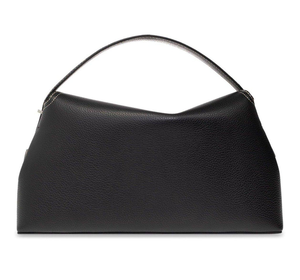 Totême Logo Plaque Foldover Top Handle Bag - Black
