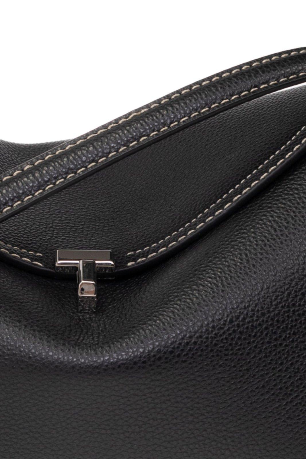 Totême Logo Plaque Foldover Top Handle Bag - Black