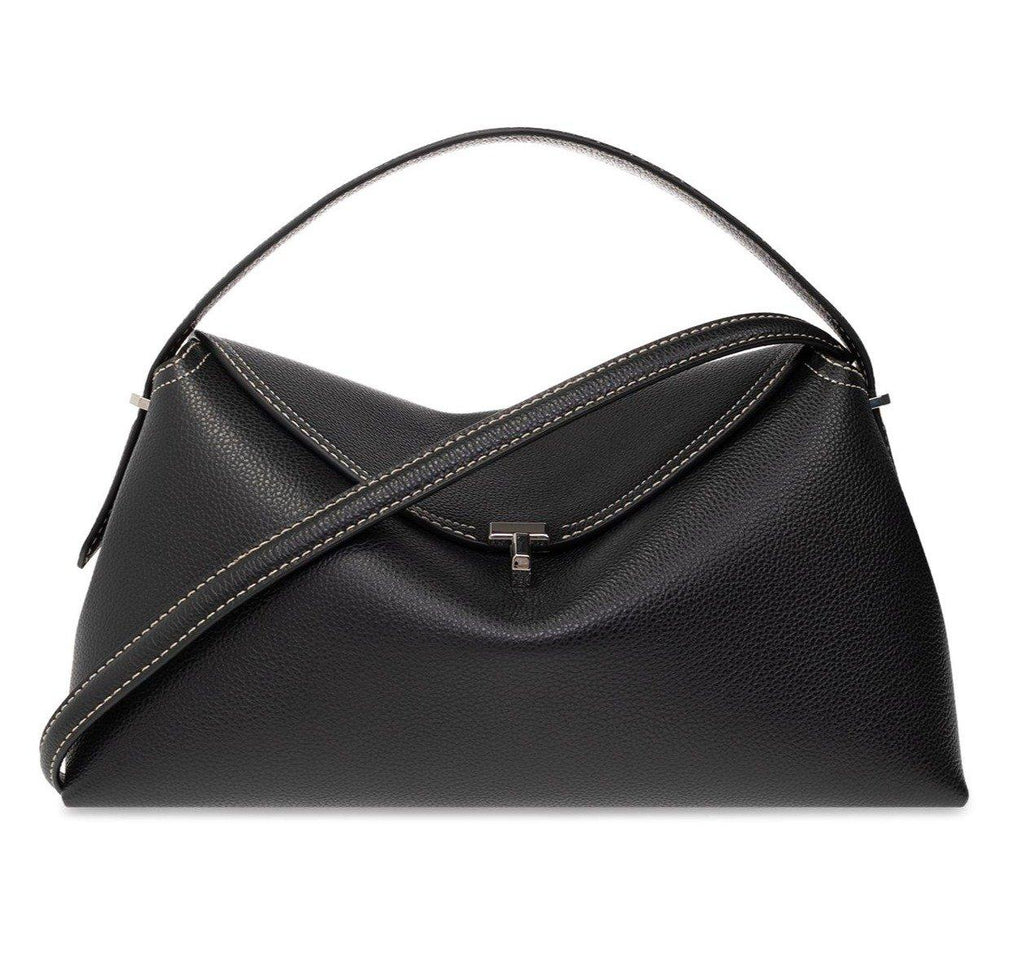 Totême Logo Plaque Foldover Top Handle Bag - Black