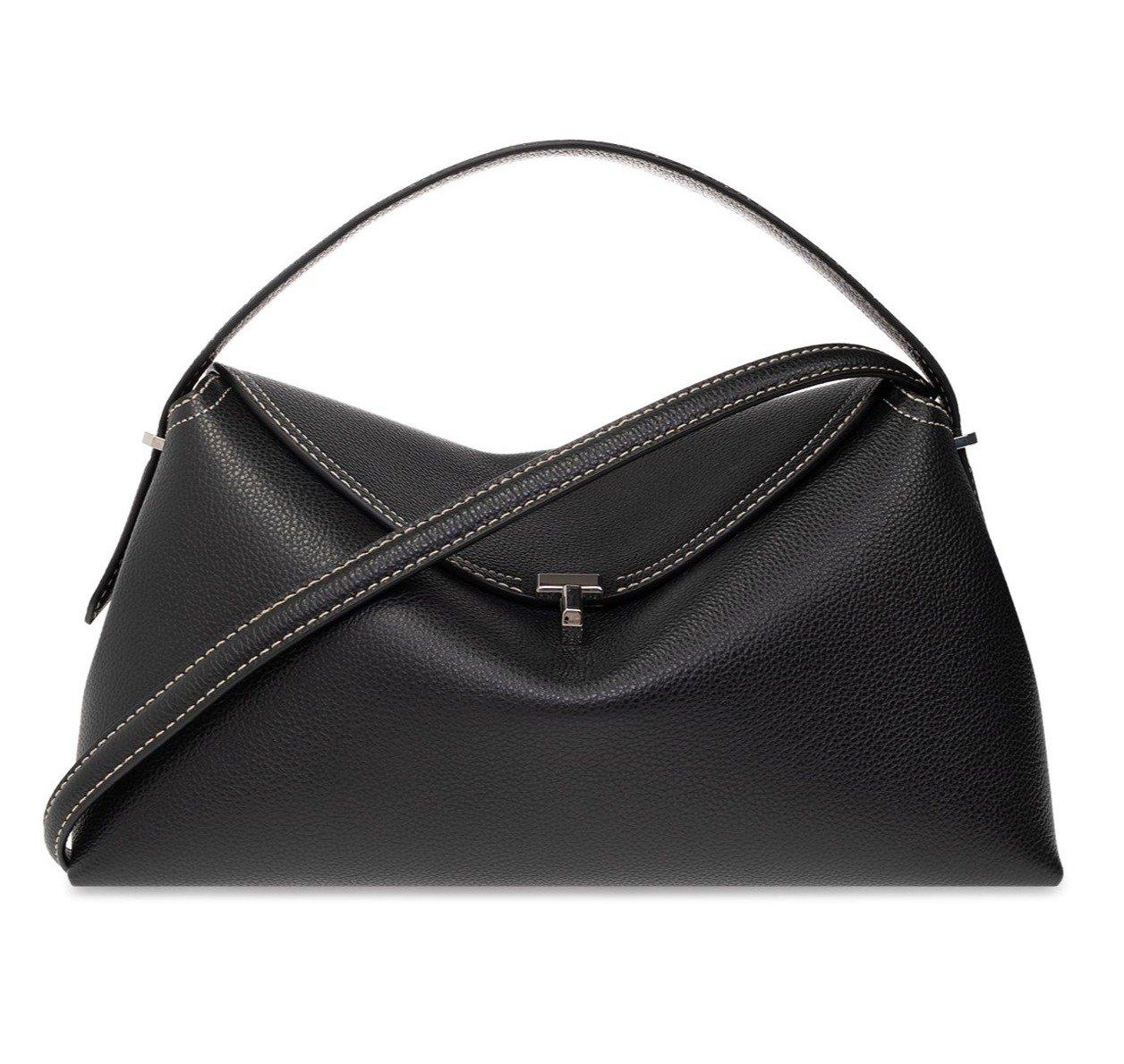 Totême Logo Plaque Foldover Top Handle Bag - Black