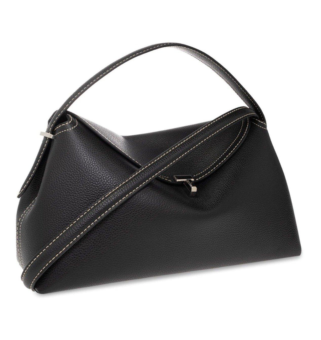 Totême Logo Plaque Foldover Top Handle Bag - Black