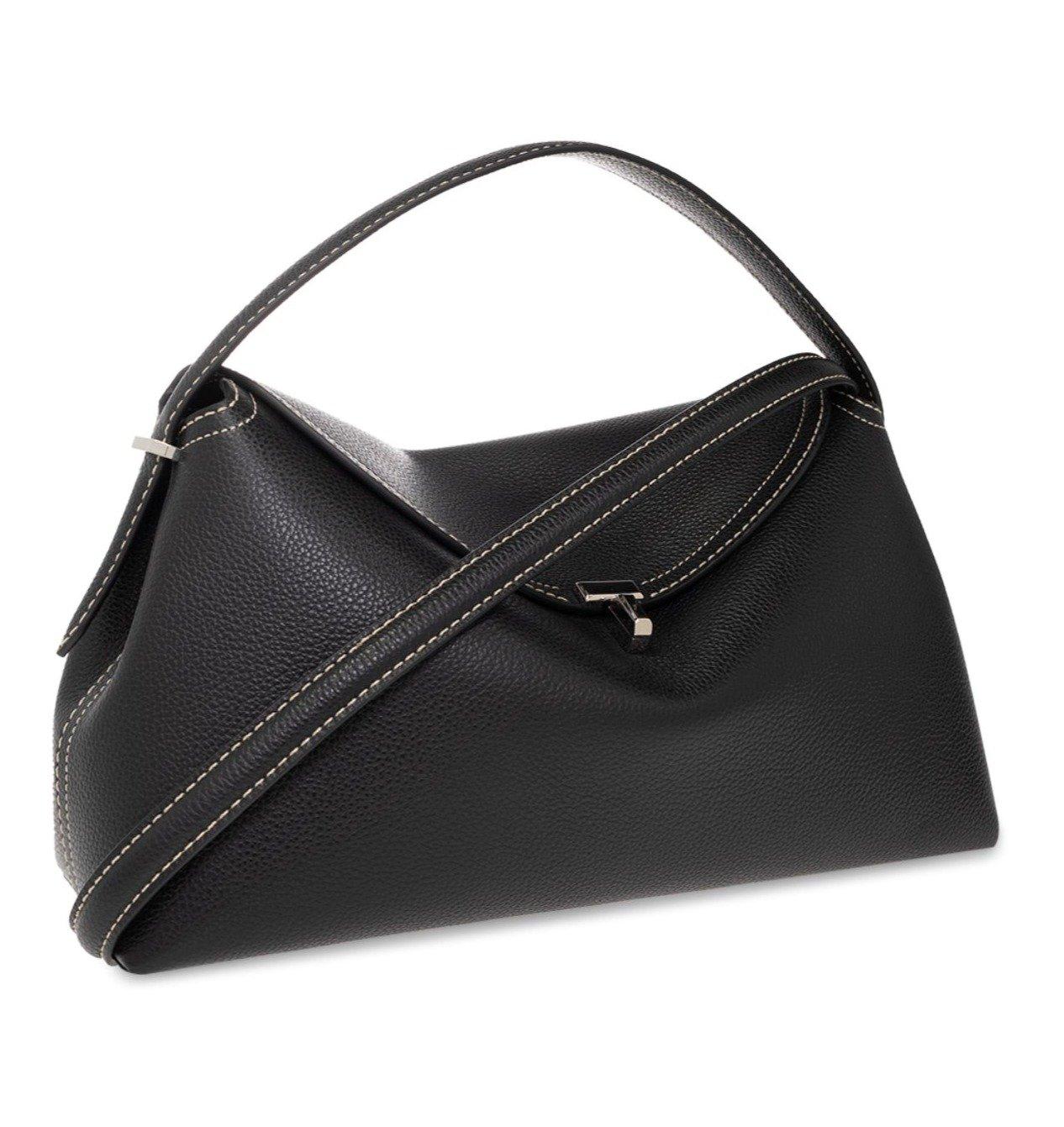 Totême Logo Plaque Foldover Top Handle Bag - Black