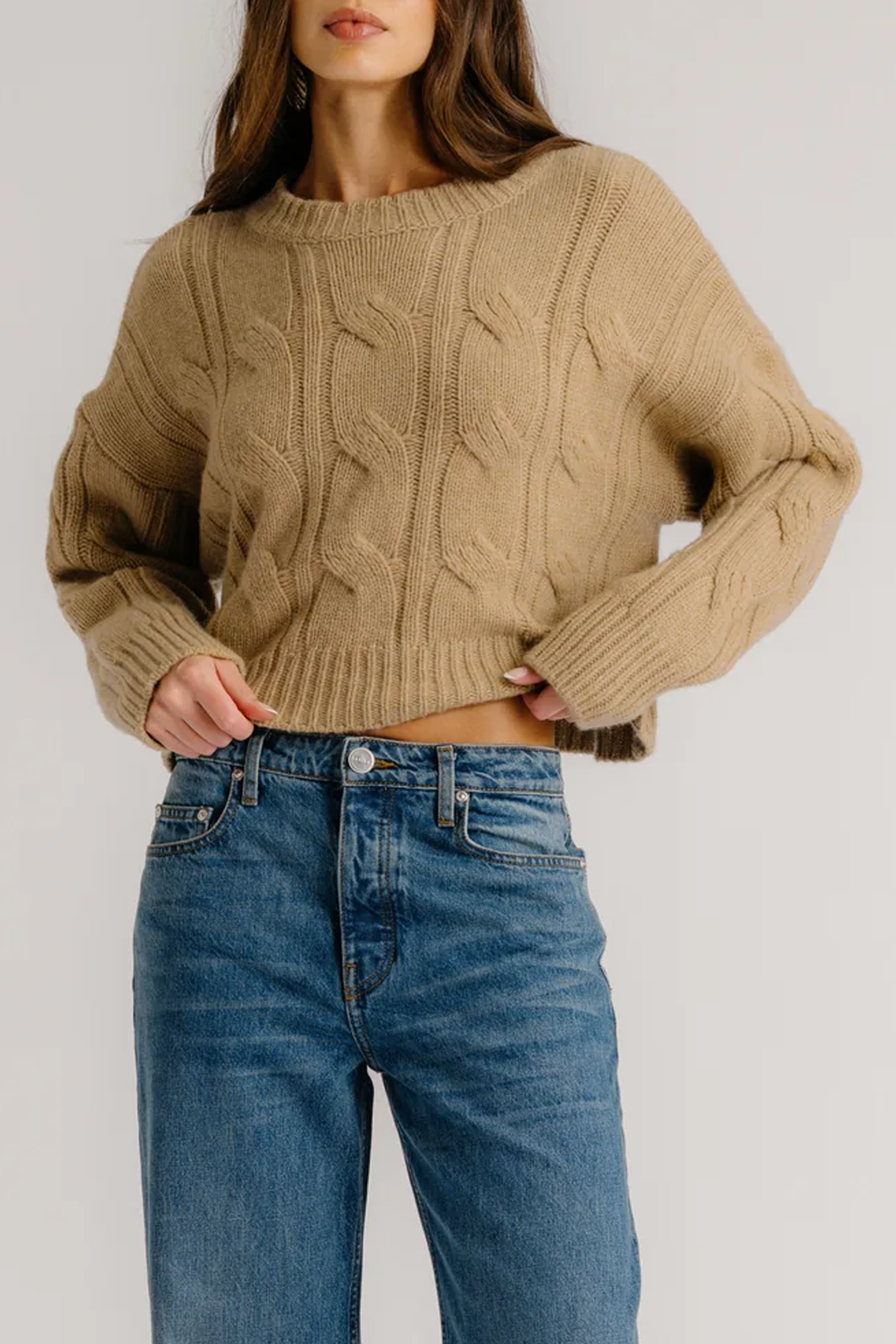 SABLYN Tristan Crewneck Cable Sweater - Camel