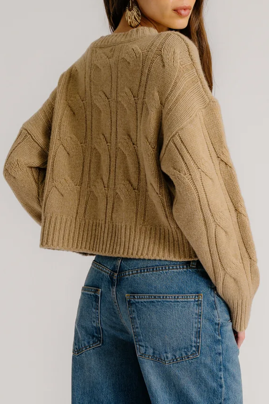 SABLYN Tristan Crewneck Cable Sweater - Camel