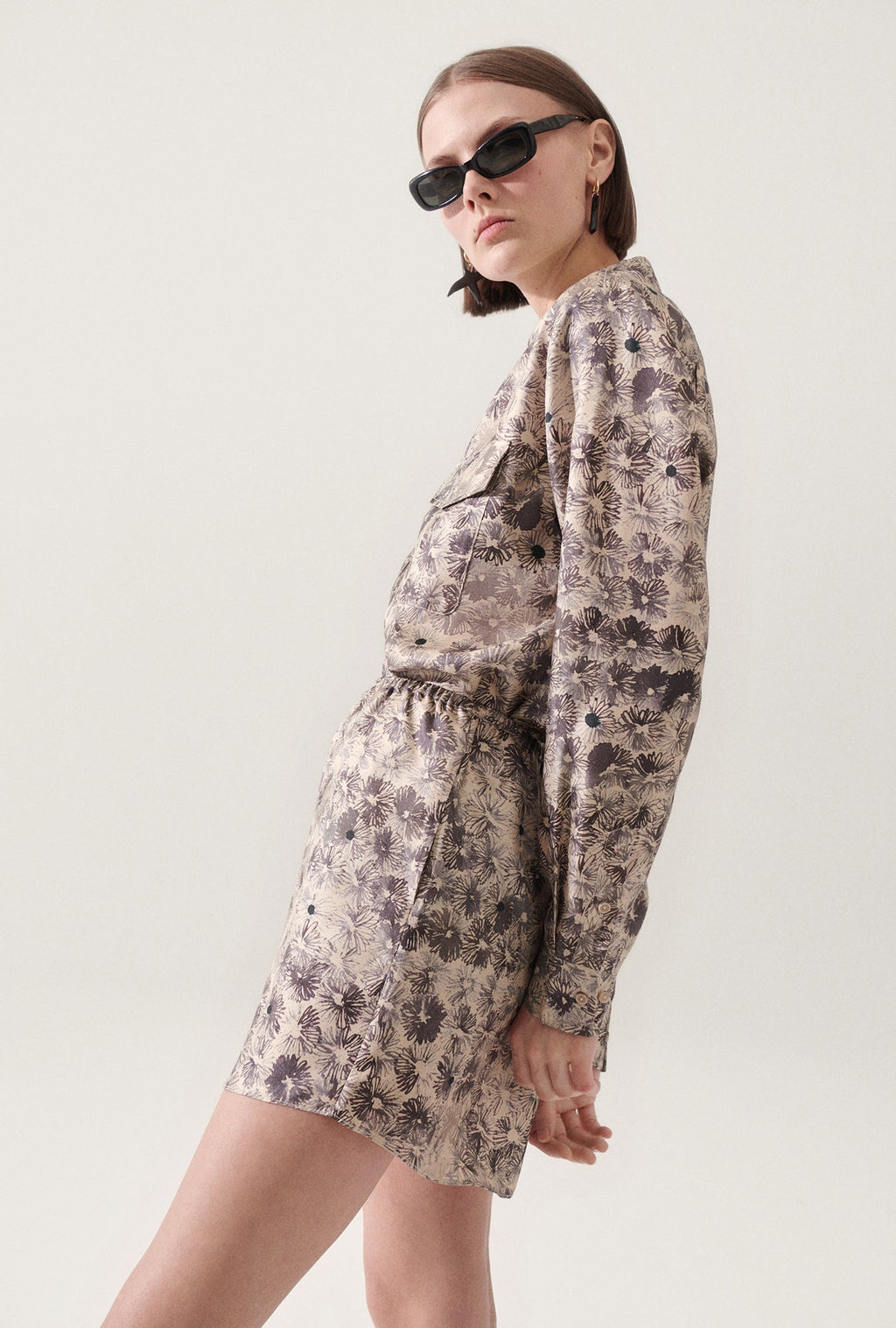 Silk Laundry Twill Racer Shorts - Aster Floral