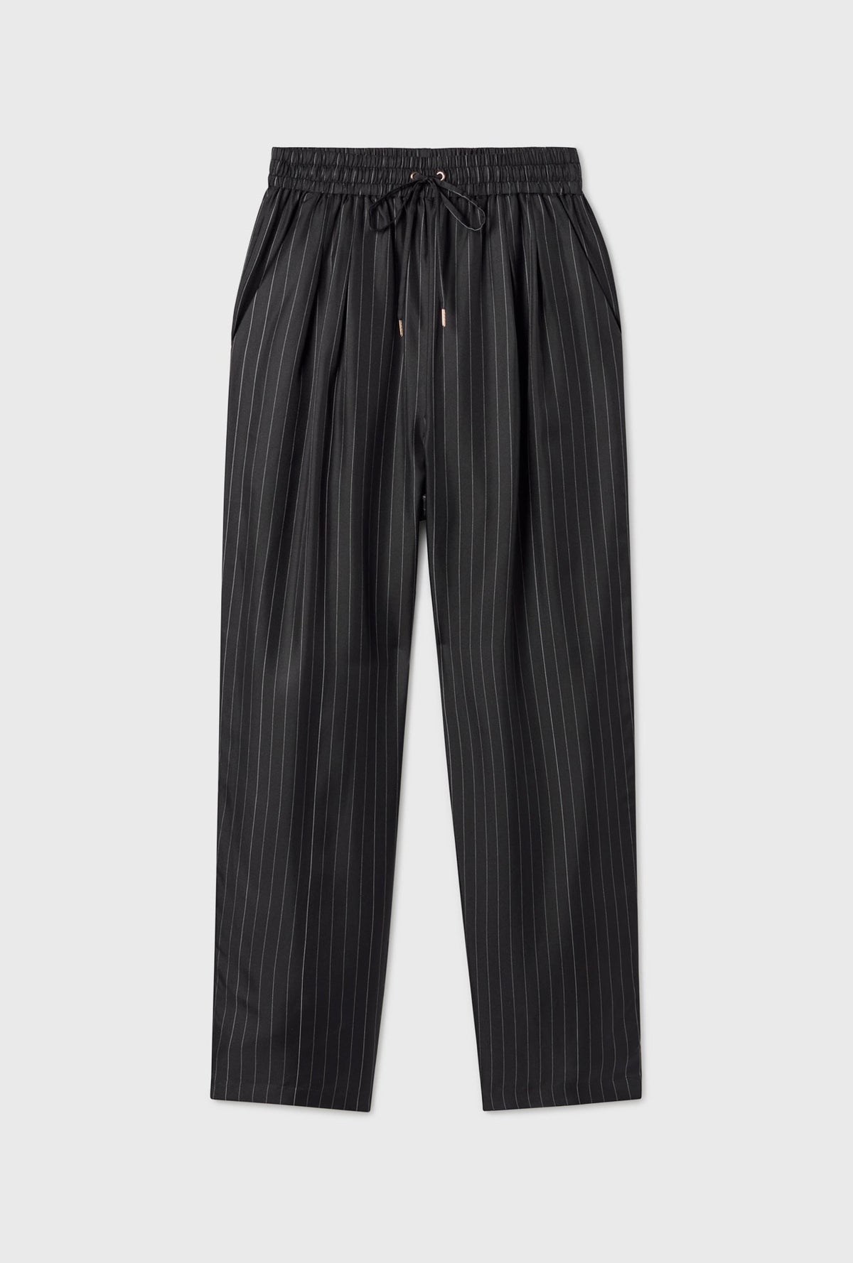 Silk Laundry Twill Slouch Pants - Pinstripe Black/White