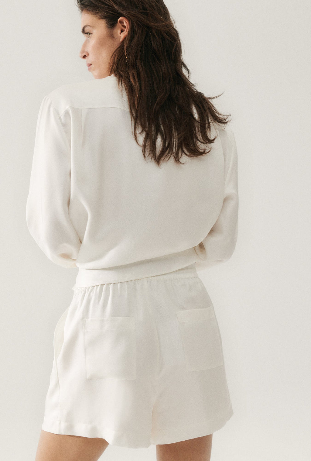 Silk Laundry Twill Slouch Shorts - White