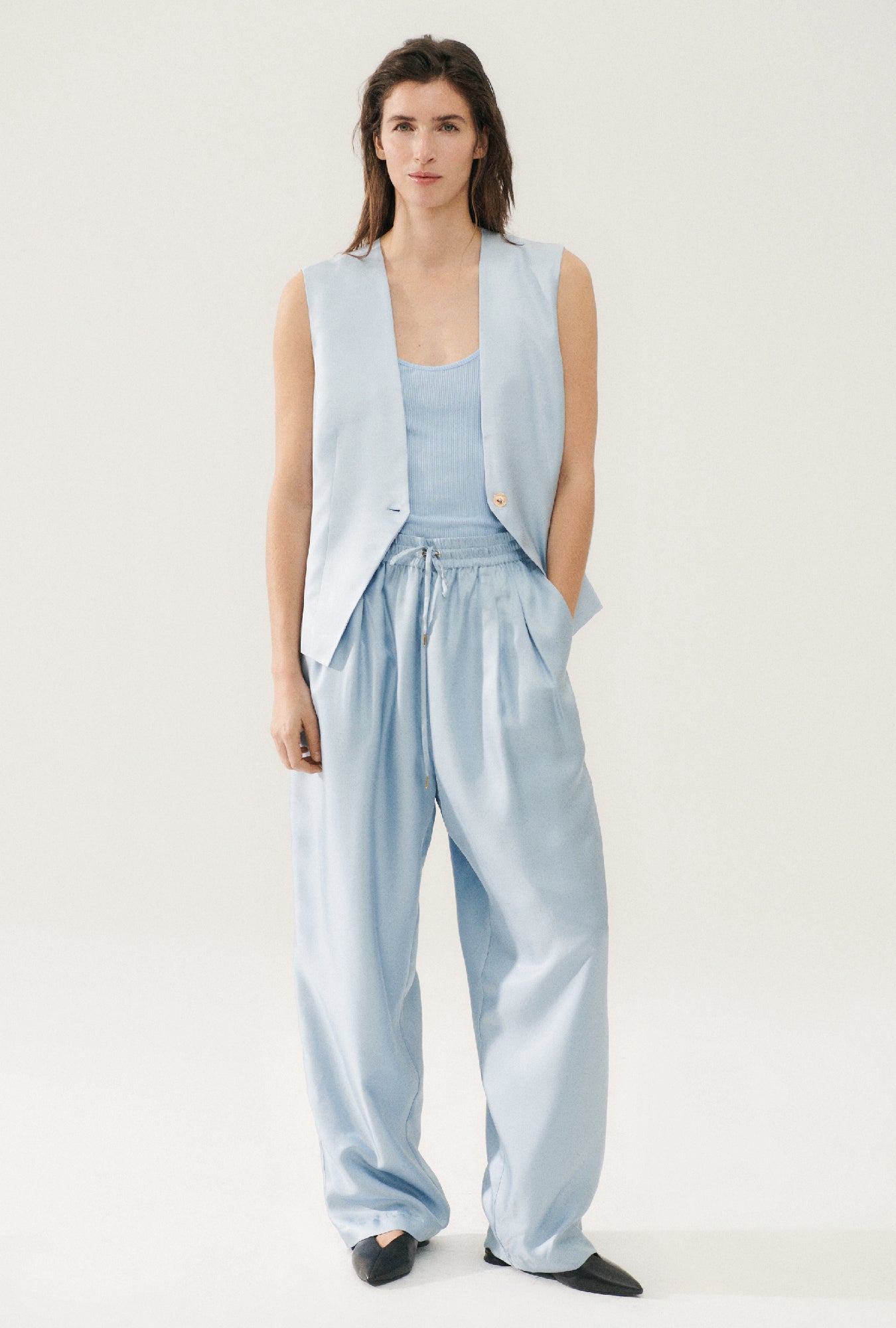 Silk Laundry Twill Slouch Vest - Sky
