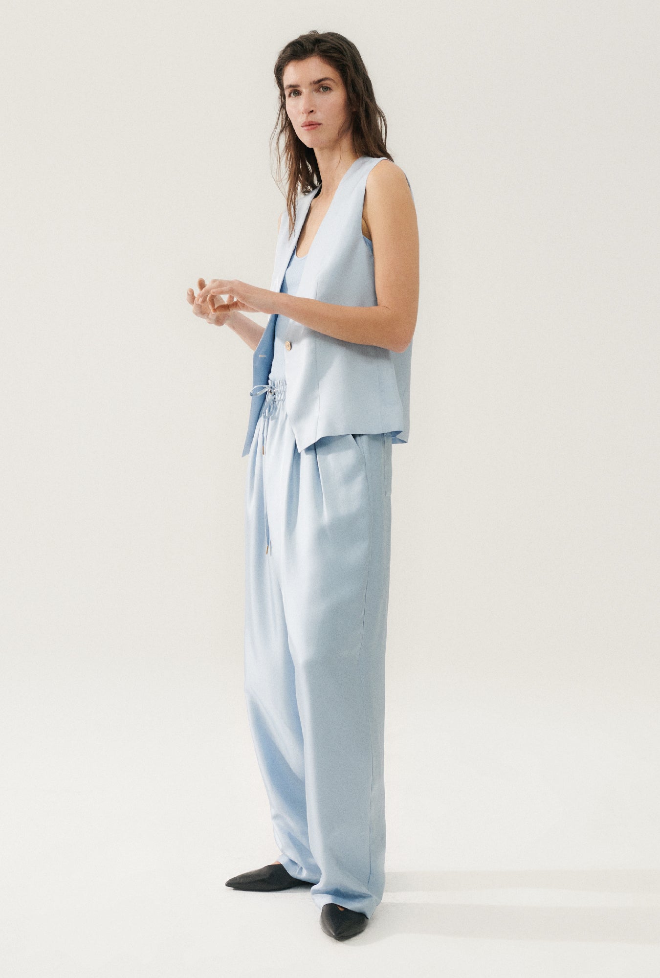 Silk Laundry Twill Slouch Vest - Sky